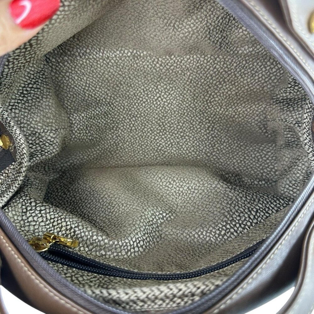 Borbonese Redwall Brown Tan Suede Leather Double Top Handle Bag Quail pattern - Picture 11 of 15